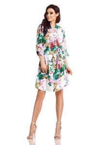 Biała sukienka w liście koszulowa Lemoniade 