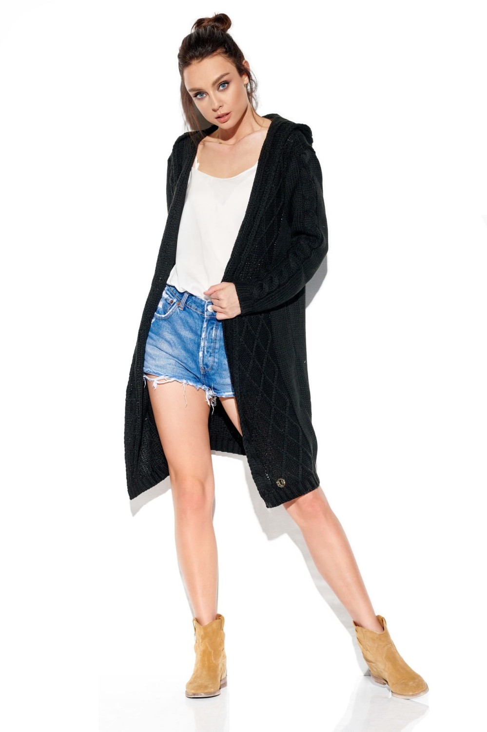 czarny klasyczny kardigan z kapturem lemoniade