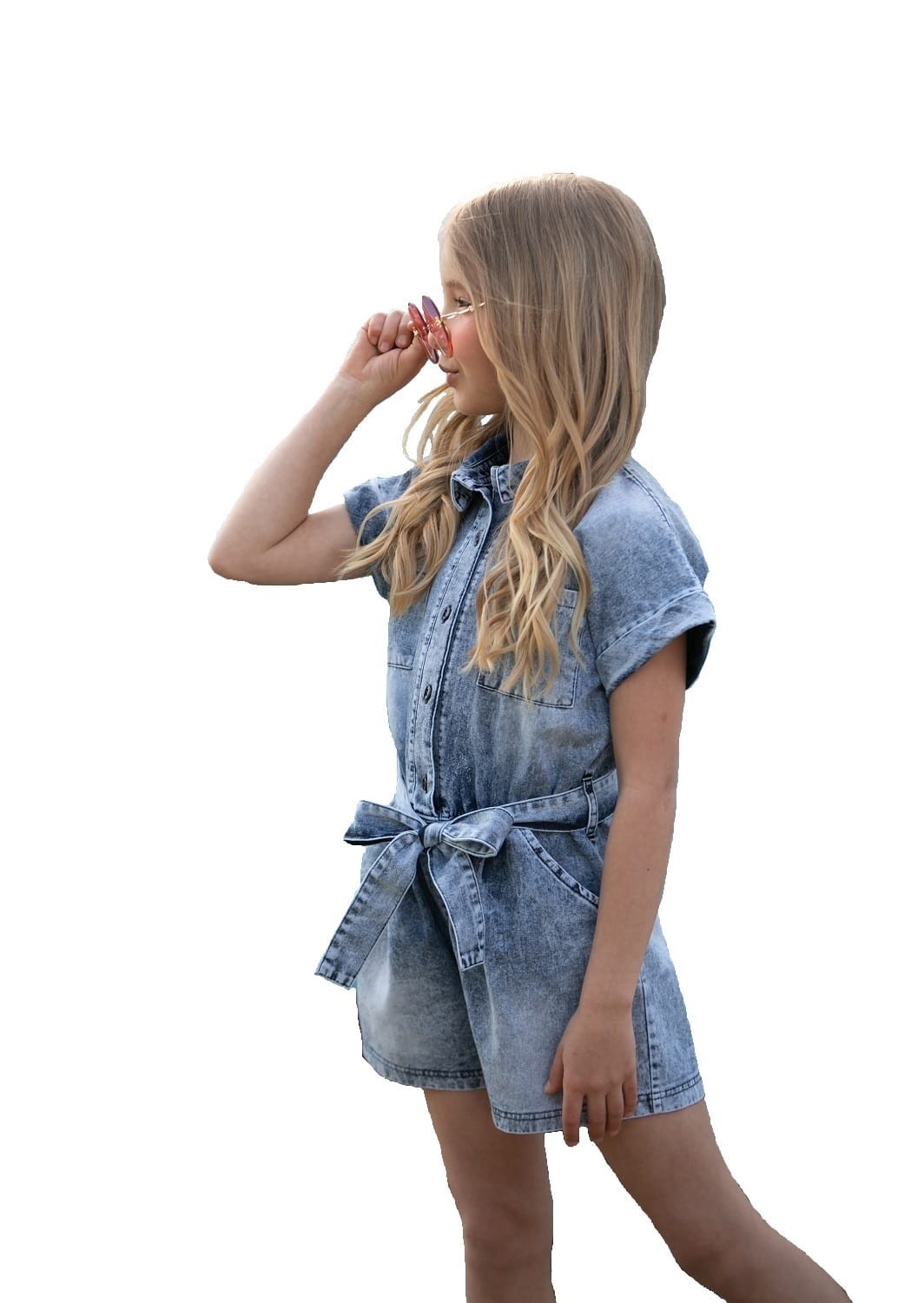 niebieski kombinezon jeansowy z kołnierzykiem all for kids