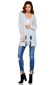 Modny kardigan pasy błękitny szary Lemoniade 