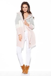 Kardigan z kapturem oversize pasy różowy szary Lemoniade 