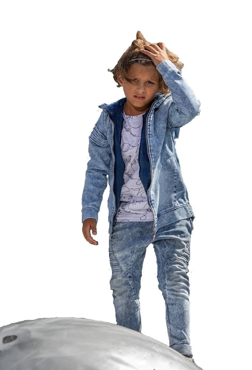 JEANSOWA BLUZA Z KAPTUREM I ZAMKIEM NIEBIESKA MASH MNIE