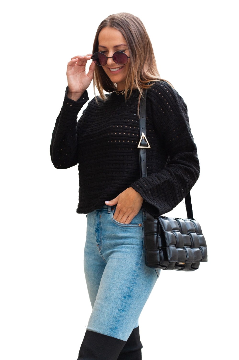 czarny sweter ażurowy chiara poland