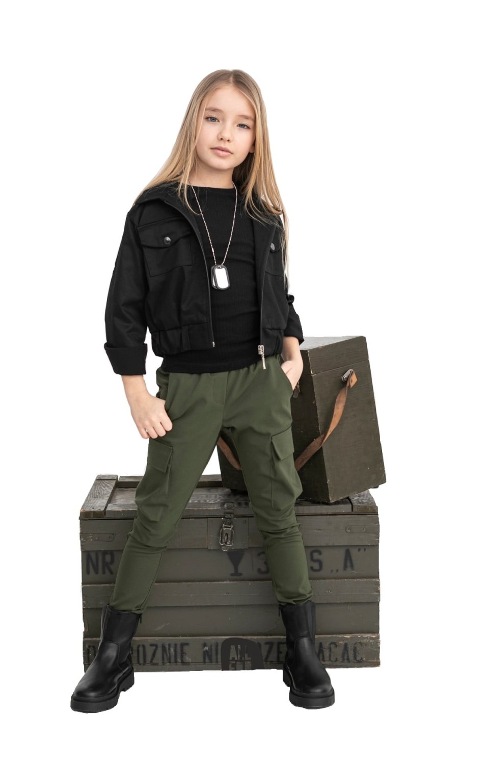 spodnie bojówki dla dziewczynki khaki all for kids