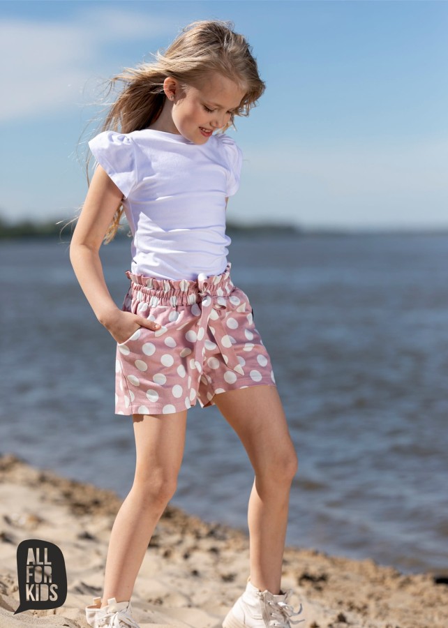 różowe spodenki w grochy z falbanką w pasie all for kids
