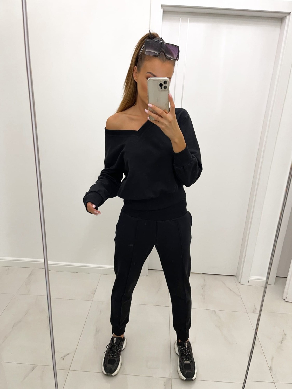 komplet dresowy spodnie bluza dres damski czarny tmc moda