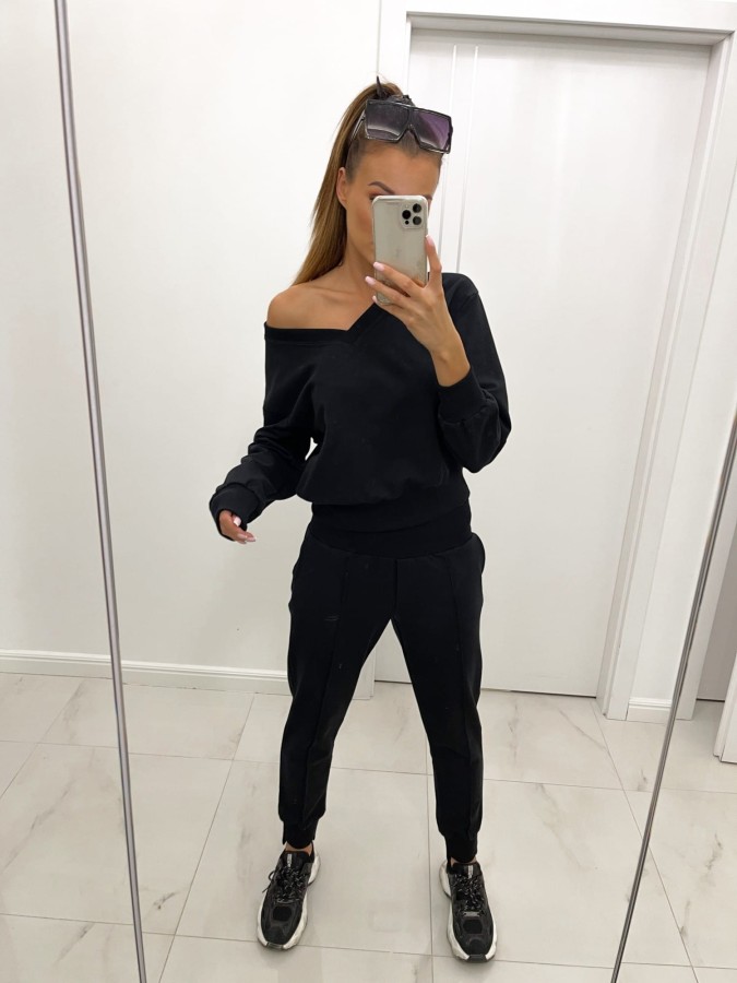 komplet dresowy spodnie bluza dres damski czarny tmc moda