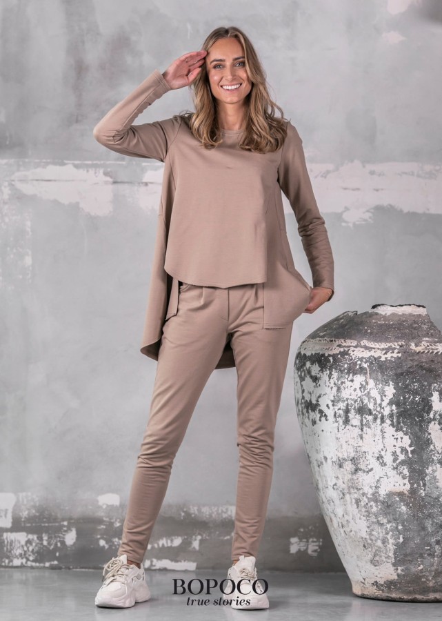 spodnie dresowe z zakładkami cappuccino bopoco