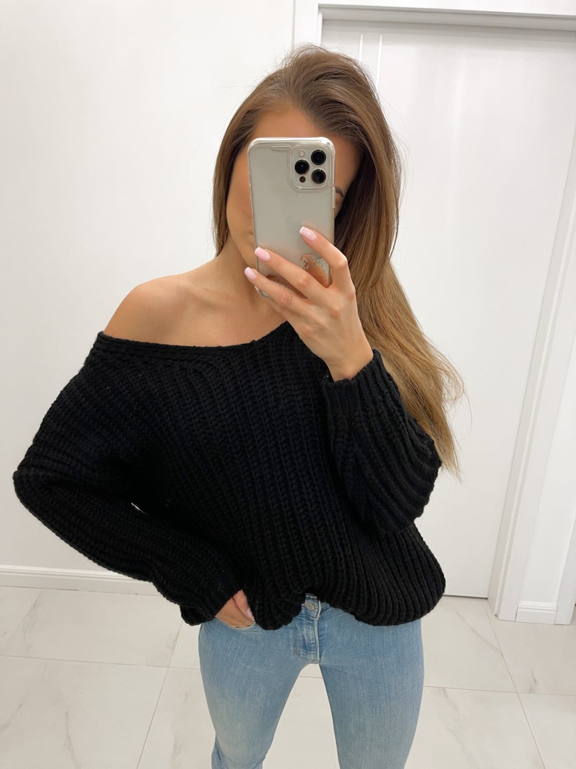 sweter v basic czarny tmc moda