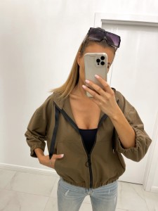 Rozpinana bluza z kapturem brązowa Tmc Moda 