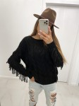Czarny sweter z frędzlami boho Tmc Moda  