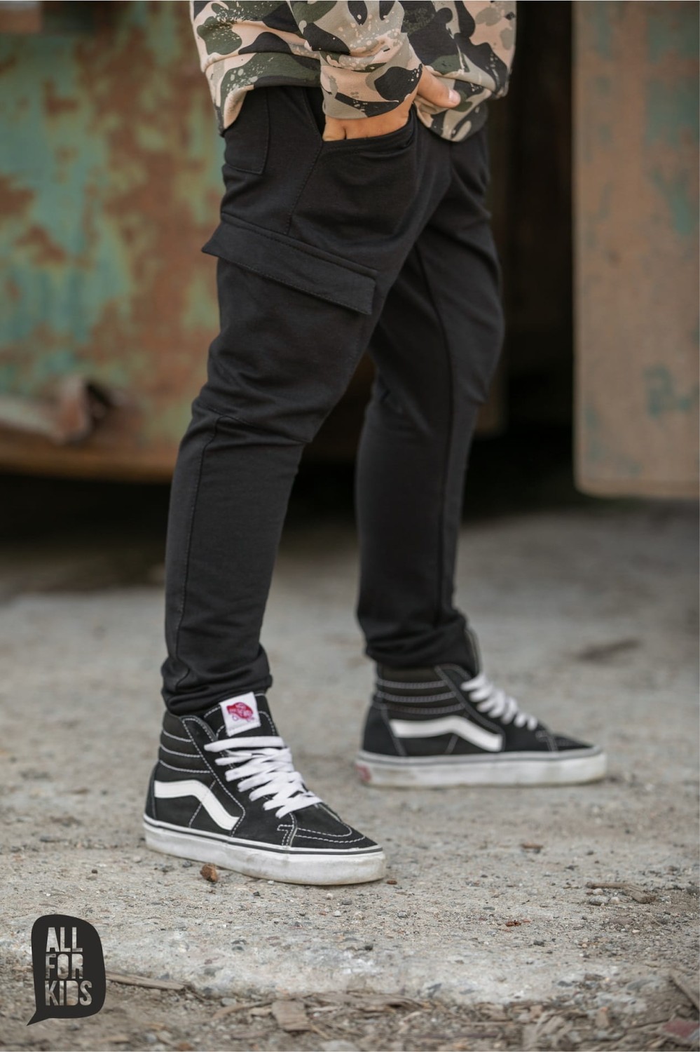 spodnie bojówki czarne all for kids