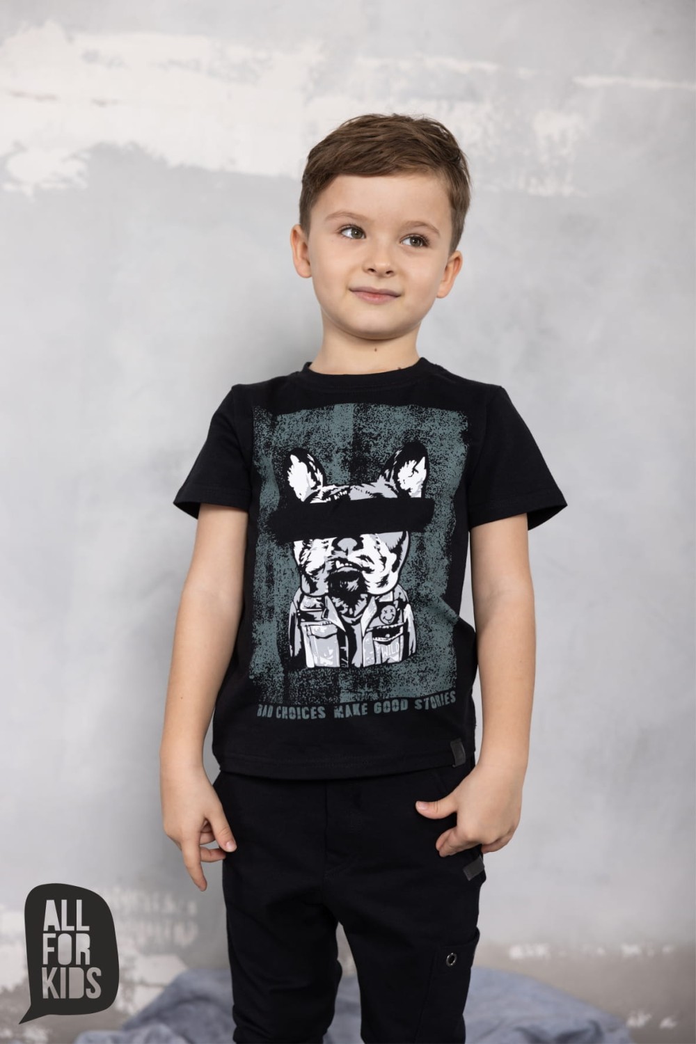 all for kids czarny t-shirt z psem