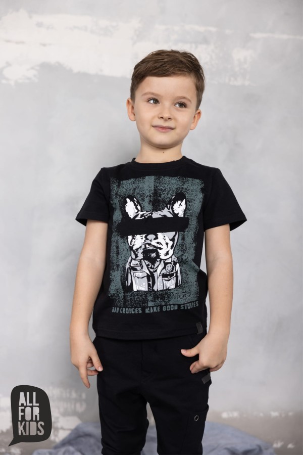 all for kids czarny t-shirt z psem