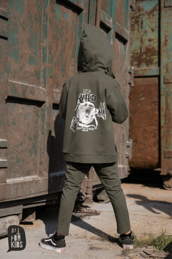 all for kids rozpinana bluza z kapturem i misiem the wild khaki