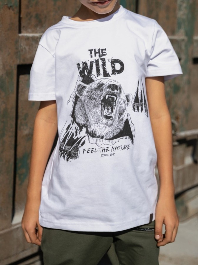 all for kids biały t-shirt z grafiką the wild miś