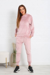 Welurowy dres damski komplet spodnie bluza różowy Tmc Moda  
