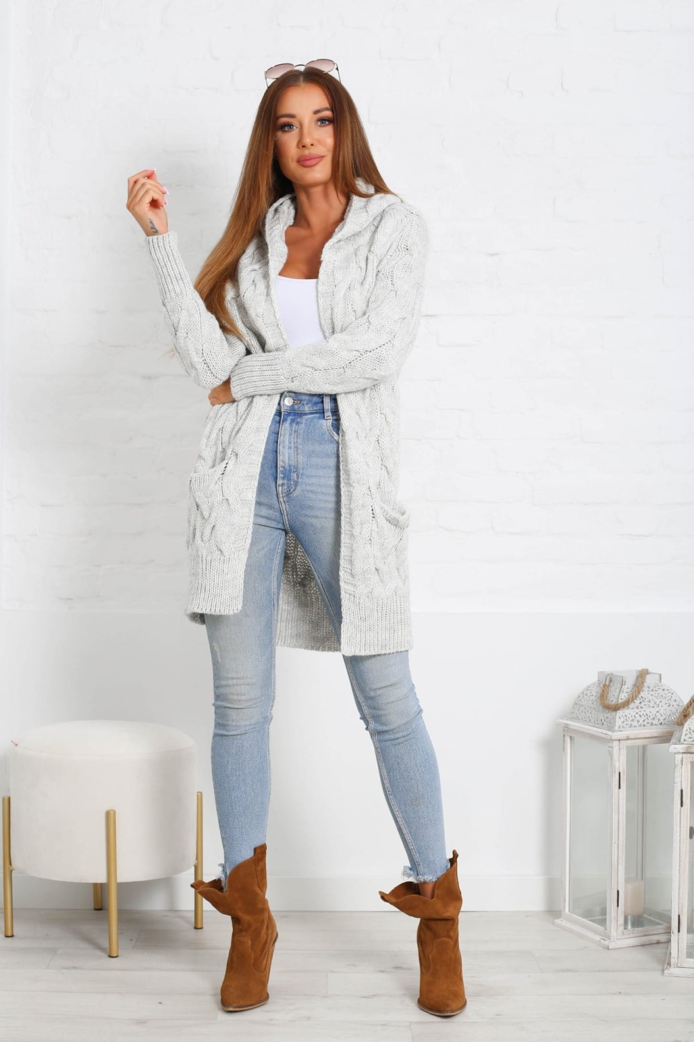 kardigan z kapturem i kieszeniami jasnoszary tmc moda