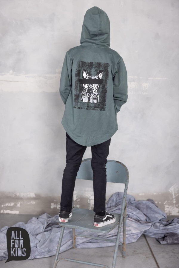 bluza z psem kaptur zamek zielona all for kids