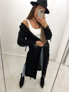 Długi kardigan z frędzlami czarny TMC Moda