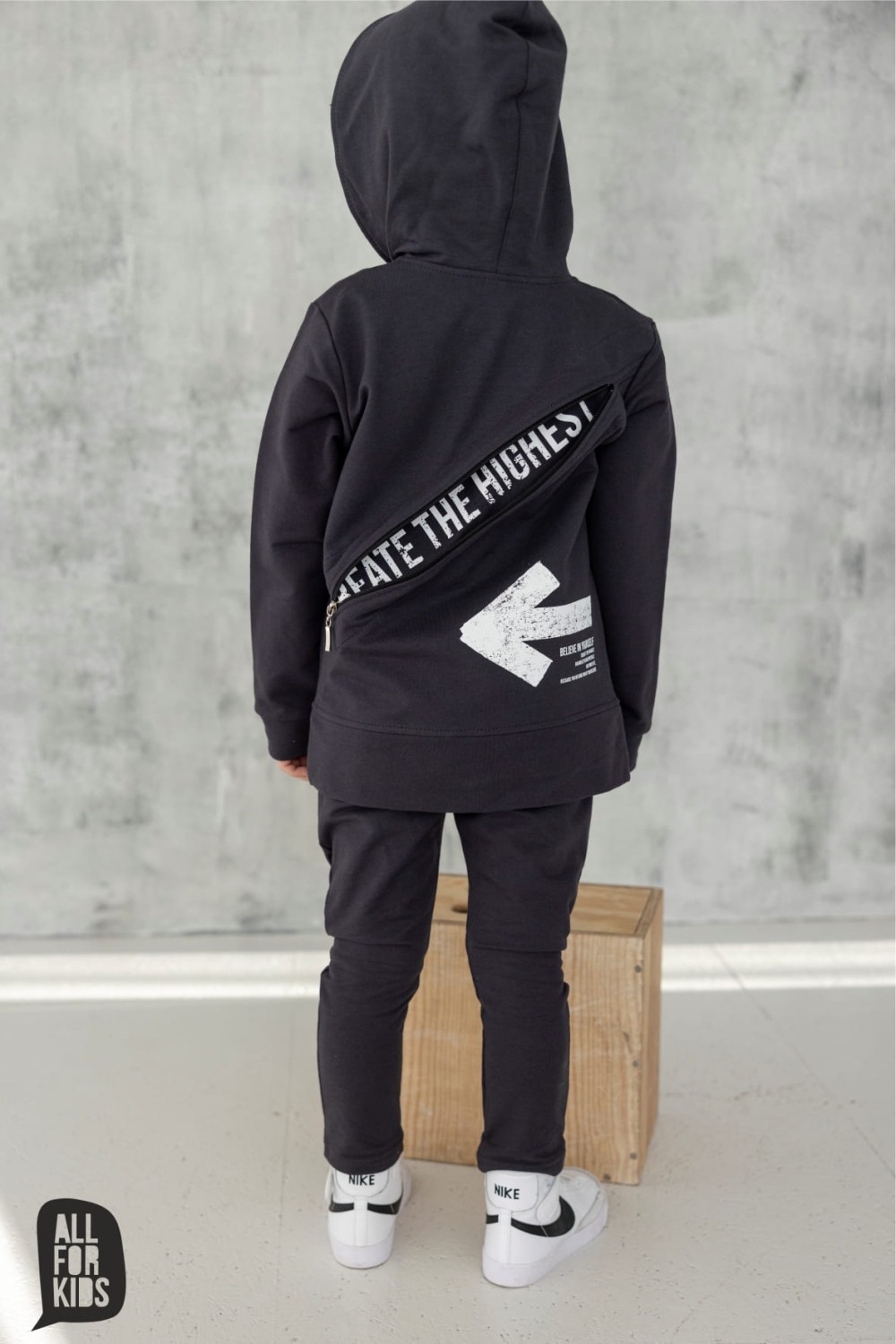 rozpinana bluza z kapturem i zamkiem na plecach grafitowa all for kids