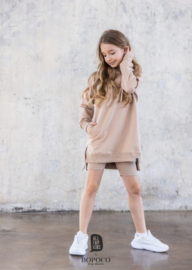 all for kids komplet długa bluza legginsy kolarki beżowy