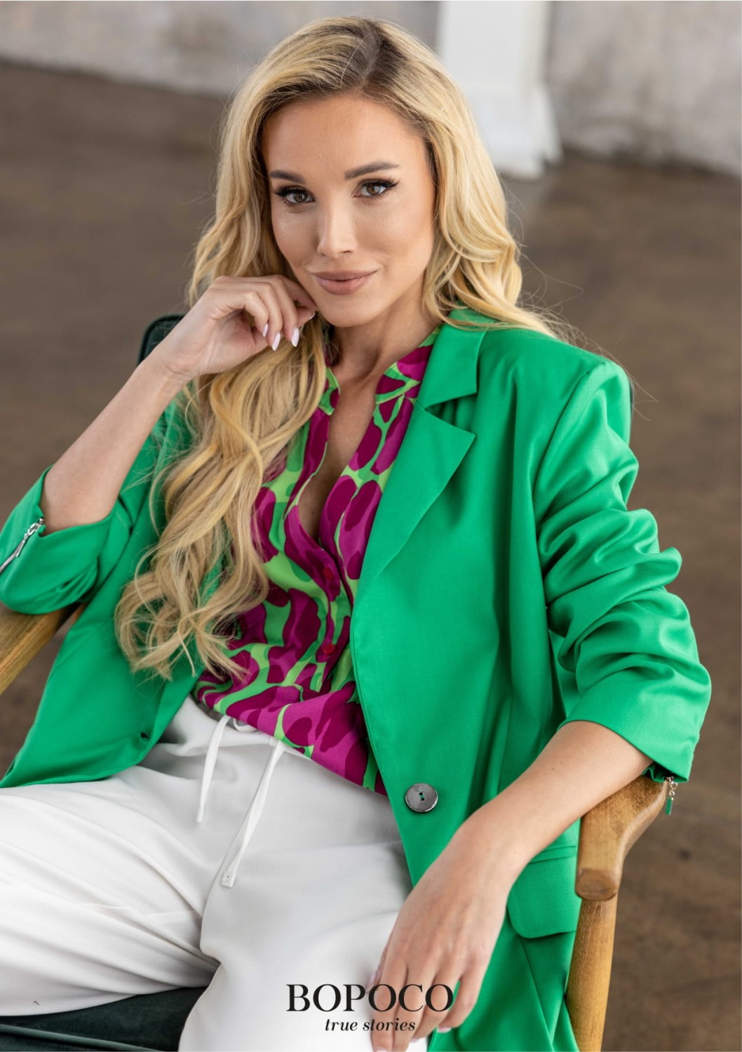 marynarka damska oversize zielona bopoco