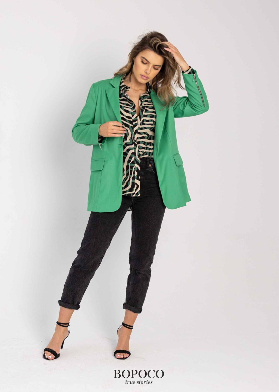 marynarka damska oversize zielona bopoco