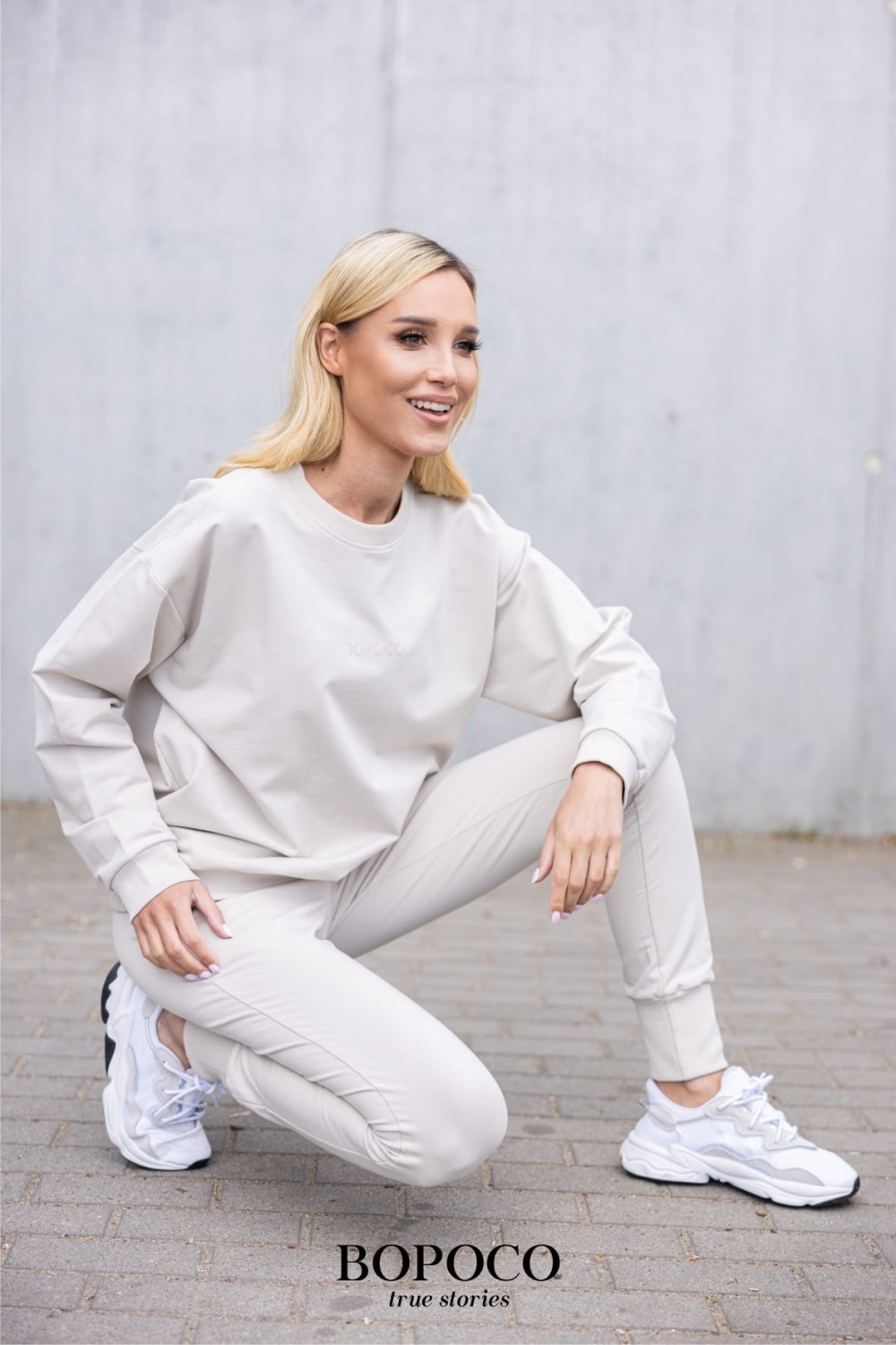 bopoco beżowy dres damski komplet dresowy spodnie i bluza