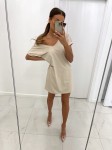 Beżowa sukienka V neck przód tył TMC Moda   