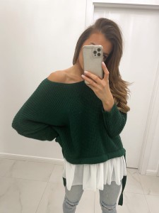 Sweter damski oversize z falbanką zielony Tmc Moda      