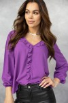 Bluzka V neck z falbanką fioletowa Bopoco   