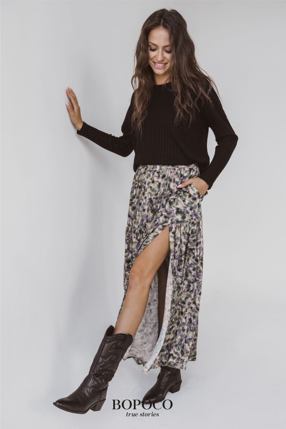spódnica damska wzorzysta maxi bopoco