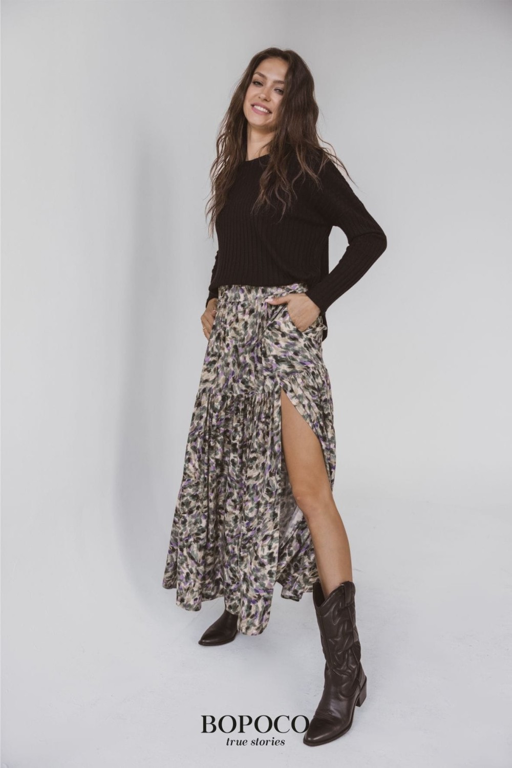 spódnica damska wzorzysta maxi bopoco