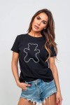 Czarny t-shirt damski miś TMC Moda     