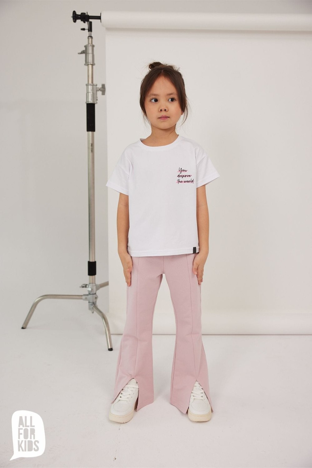 Spodnie dzwony z rozcięciem różowe All For Kids