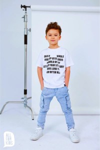 Niebieskie spodnie jeansowe bojówki All For Kids 