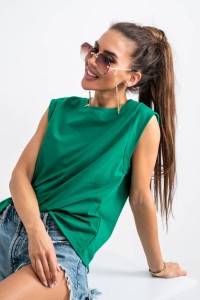 Zielony t-shirt damski krótki rękaw TMC Moda    
