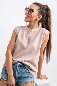 Beżowy t-shirt damski krótki rękaw TMC Moda     