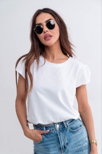 Bluzka damska krótki rozcięty rękaw biała TMC Moda       