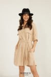 Beżowa sukienka damska szmizjerka oversize Bopoco 