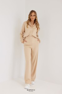 Szerokie spodnie z wiskozy beżowe Bopoco  