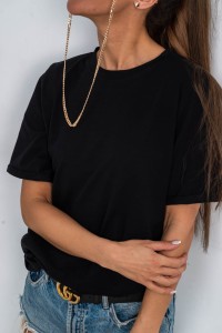 T-shirt damski wycięcie na plecach czarny TMC Moda       
