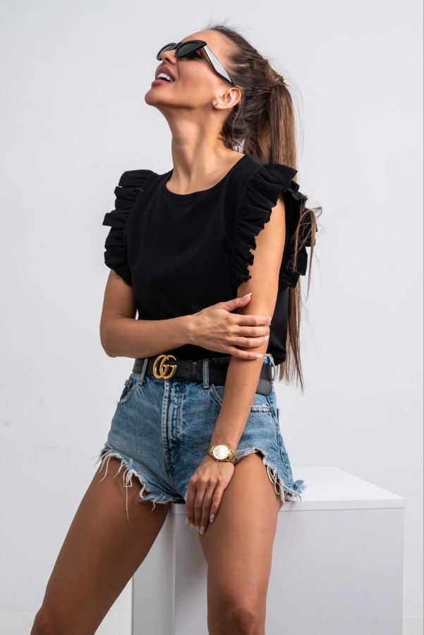 czarna bluzka damska krótki rękaw Tmc Moda