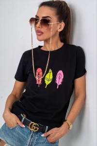 Czarny t-shirt damski pióro TMC Moda     