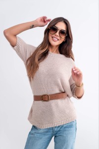 Sweter krótki rękaw nude TMC Moda     