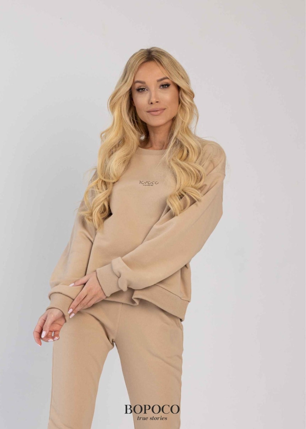 BOPOCO BOPOCO Beżowe spodnie damskie dresowe