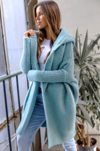 Sweter kardigan damski z kapturem oversize miętowy RIO Me Gusta 