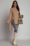 Sweter z rozcięciem i klamrą beżowy ciemny New Collection