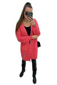 Długi kardigan z kieszeniami różowy TMC Moda 